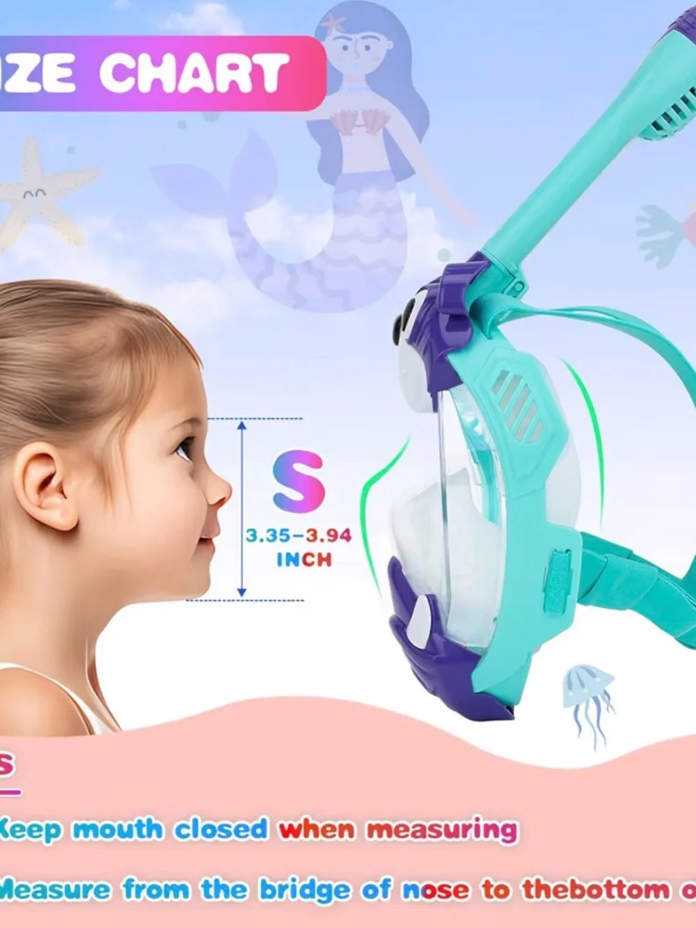 Kids Full Face Snorkel Mask - Teal & Purple